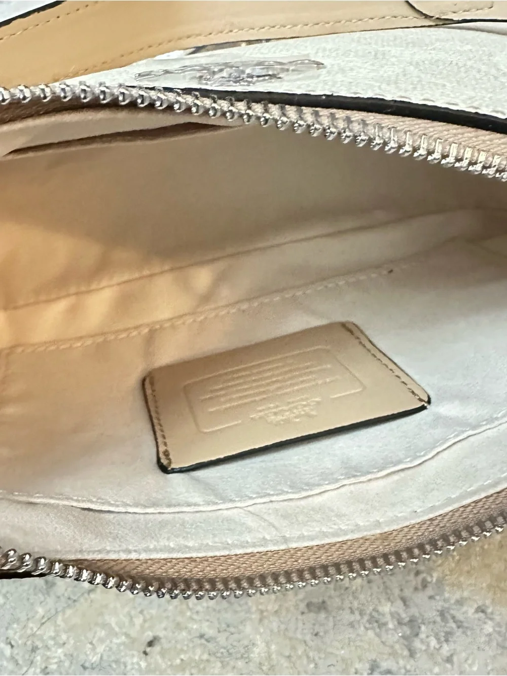Coach Cream Signature Jacquard Shoulder Bag with Tan Trim